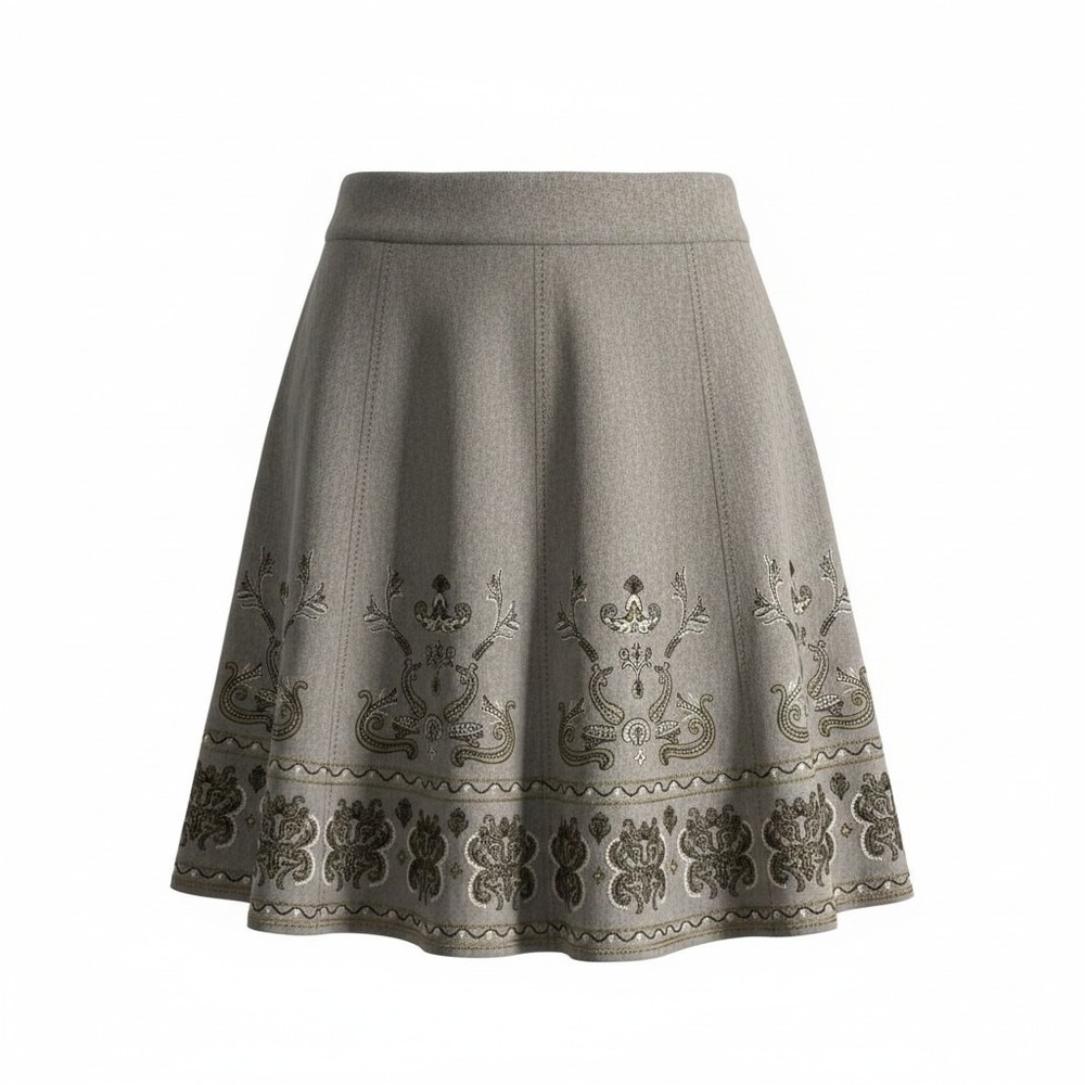 Nygard Womens Collection Taupe Brown Embroidered A-Line Skirt Knee Length Lined